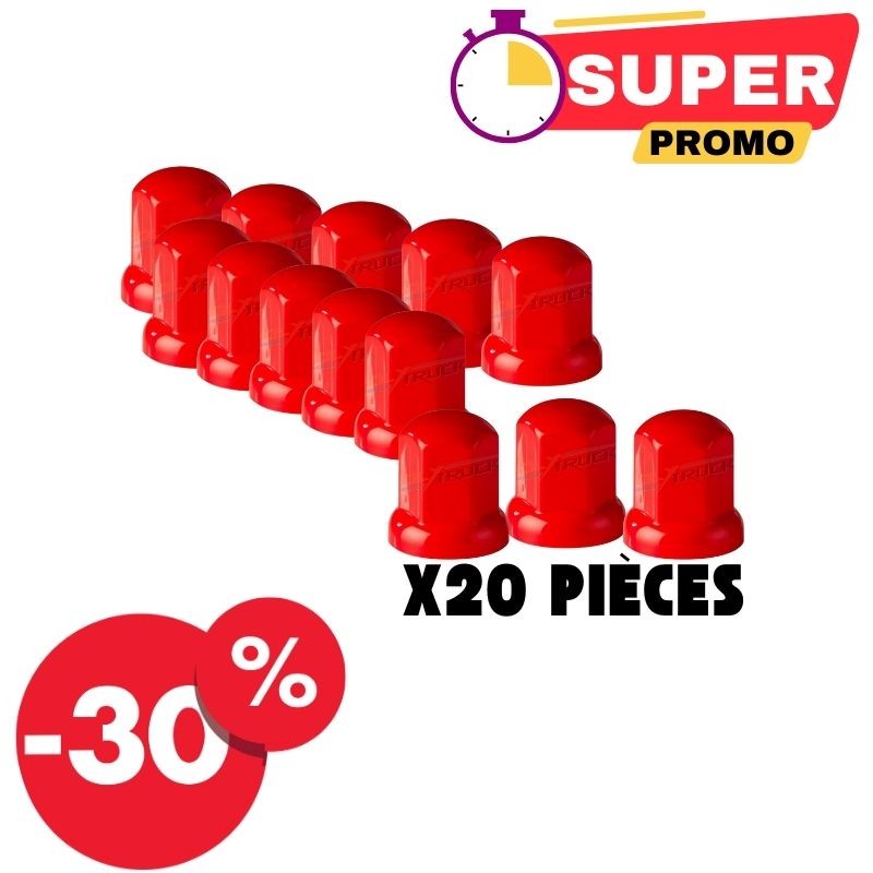 LOT 20 CACHE ECROU 32MM ROUGE - LONG PLASTIQUE - DESTOCKAGE