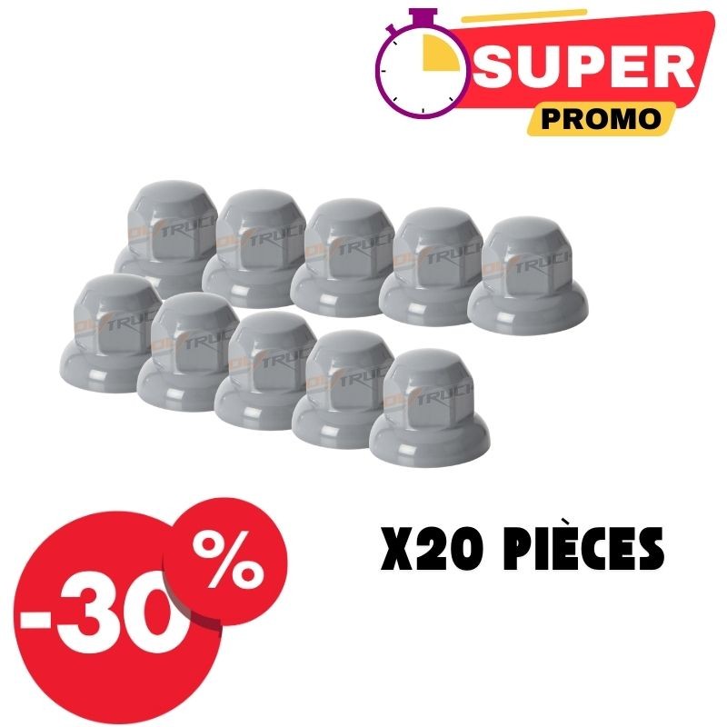 LOT 20 CACHE ECROU 33MM GRIS - COURT PLASTIQUE - DESTOCKAGE