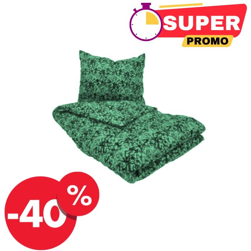 HOUSSE DE COUETTE & TAIE D'OREILLER - DANOIS VERT - DESTOCKAGE