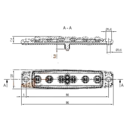 Schéma technique du feu de gabarit 6 LED extra plat – Dimensions et spécifications détaillées