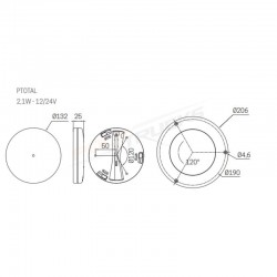 Éclairage LED intérieur utilitaire – schéma du plafonnier blanc froid 132 mm