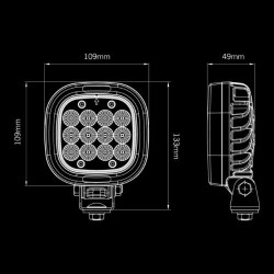 Feu de travail LED PRÉSIDENT 2.0 – Éclairage carré compact 25W dimensions