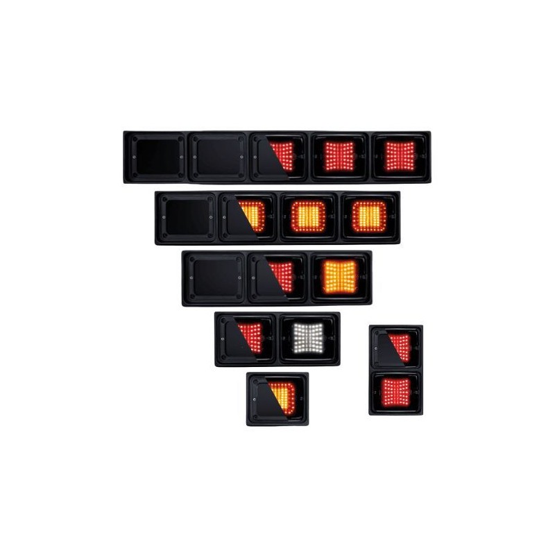 Boîtier caoutchouc feu arrière IZE LED  - double verticale : quintuple emplacements - schéma et dimensions
