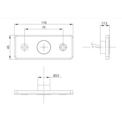 Schéma technique et dimensions du feu de gabarit LED rectangulaire extra-plat rouge
