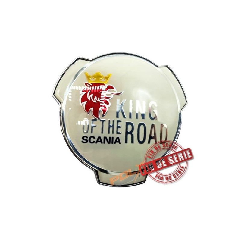Emblème Scania King of the road blanc et argent Emblème Scania King of the road blanc et argent