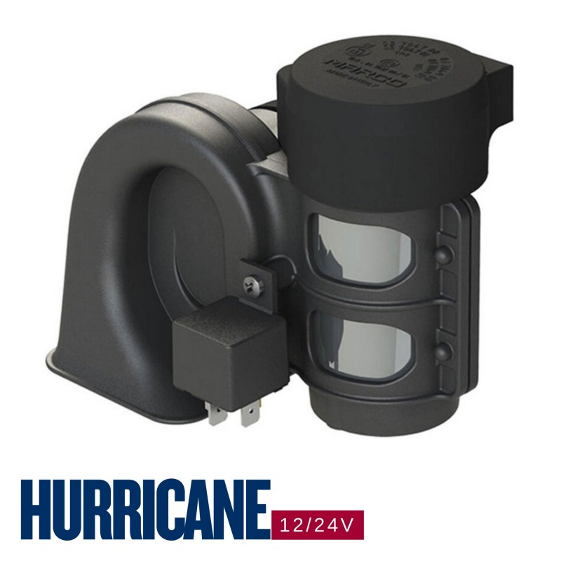 KLAXON AVEC COMPRESSEUR INTEGRE - 12/24V - HURRICANE