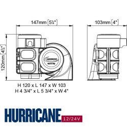 KLAXON AVEC COMPRESSEUR INTEGRE - 12V 24V - HURRICANE
