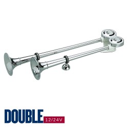 KLAXON / 2 TROMPES - LAITON CHROME - BI TONS SIMULTANES - POUR TOIT DE CABINE