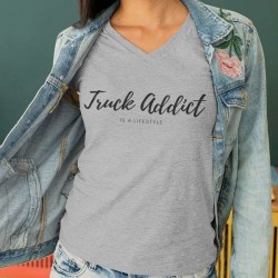 T-shirt femme gris Truck Addict Modern Trucker - zoom sur l'imprimer en sérigraphie