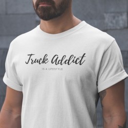 T-shirt homme blanc Truck Addict Modern Trucker : zoom sur l'imprimé et sérigraphie