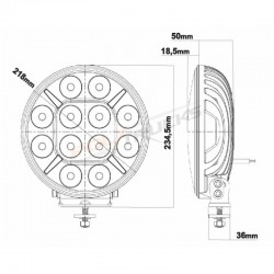 Phare longue portée LED : Pollux 9+ Gen-3 - schéma et dimensions