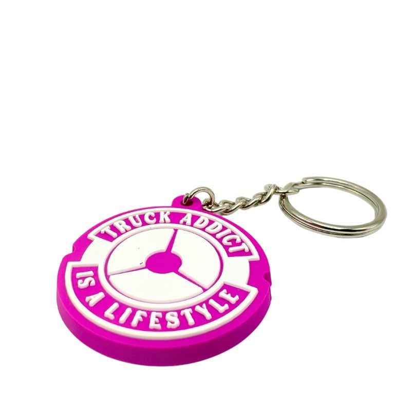 Porte-clés Truck Addict Rose rond en caoutchouc : donner du pep's a son trousseau Porte-clés Truck Addict Rose rond en caoutchouc : donner du pep's a son trousseau