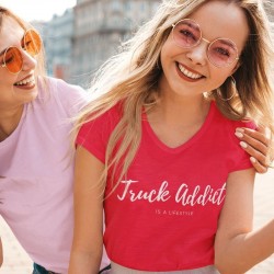 T-shirt Femme Rouge - Truck Addict Modern Trucker pour les femmes passionnées de la route