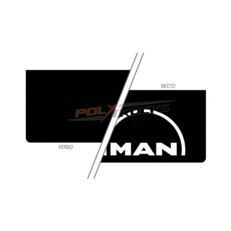 Bavette en caoutchouc Noire MAN Blanc + Demi-Cercle 60x35cm : vue avant et arrière