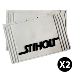 Bavettes Stiholt Blanches 60x40 avec marquage noir en relief pour protéger son camion Bavettes Stiholt Blanches 60x40 avec marquage noir en relief pour protéger son camion