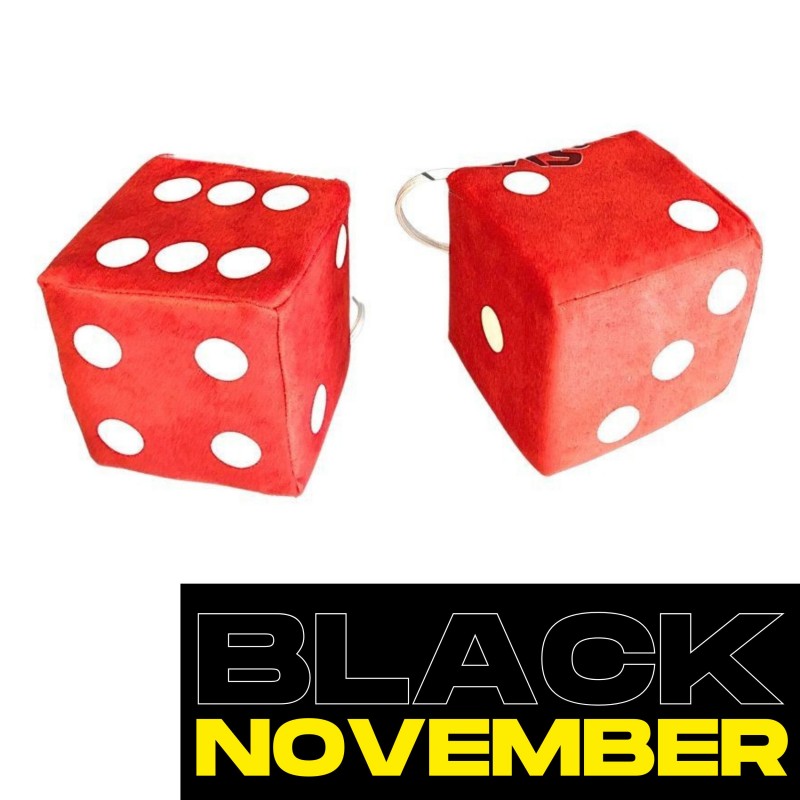 Jeu de dés en tissu alcantara rouge à points blancs - 10cm x 10cm : déco rétro pour sa cabine de camion