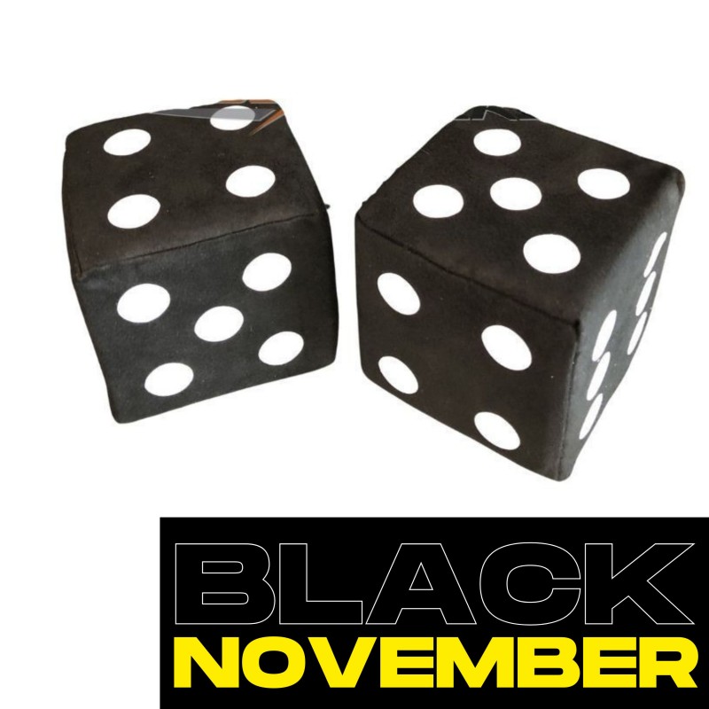 Jeu de dés en tissu alcantara noir à points blancs - 10cm x 10cm : déco rétro pour sa cabine de camion