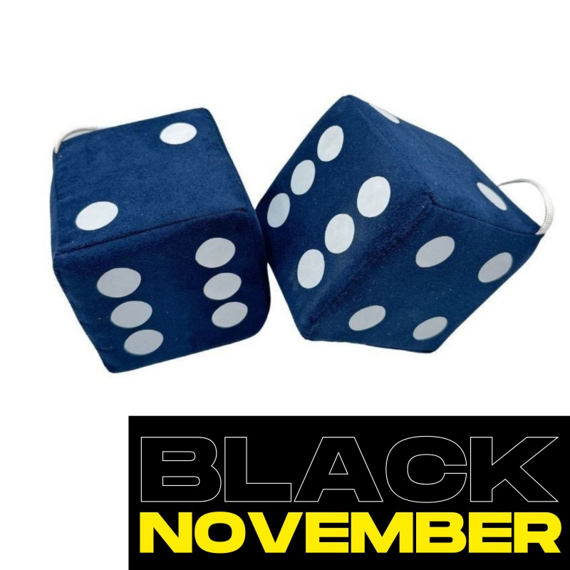 Jeu de dés en tissu alcantara bleu à points blancs - 10cm x 10cm : déco rétro pour sa cabine de camion