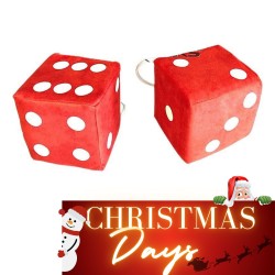Jeu de dés en tissu alcantara rouge à points blancs - 10cm x 10cm : déco rétro pour sa cabine de camion