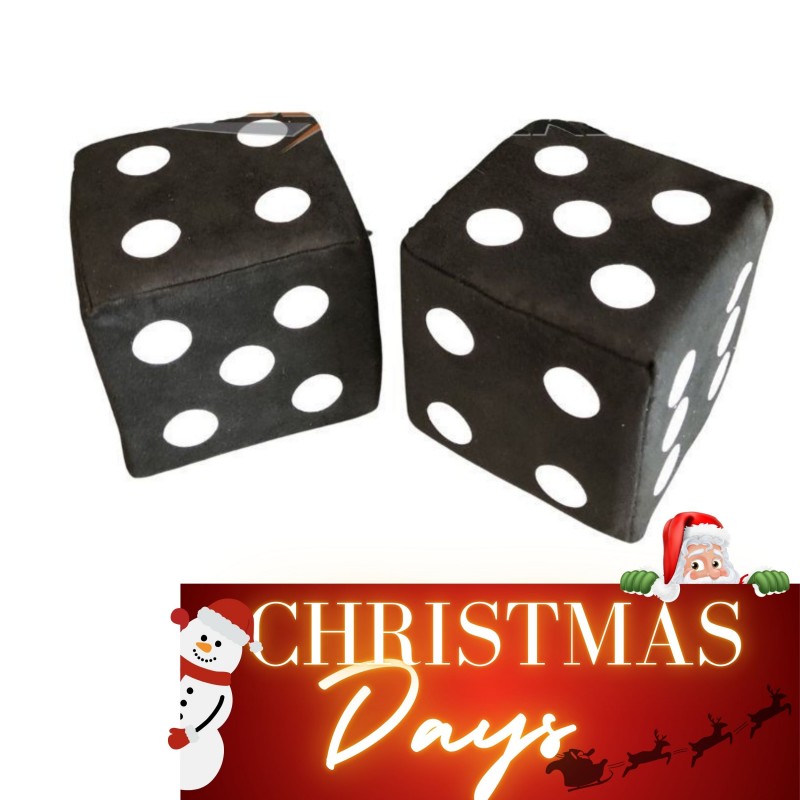 Jeu de dés en tissu alcantara noir à points blancs - 10cm x 10cm : déco rétro pour sa cabine de camion