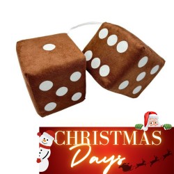 Jeu de dés en tissu alcantara marron à points blancs - 10cm x 10cm : déco rétro pour sa cabine de camion