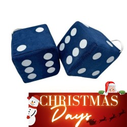 Jeu de dés en tissu alcantara bleu à points blancs - 10cm x 10cm : déco rétro pour sa cabine de camion
