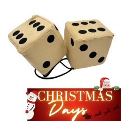 Jeu de dés en tissu alcantara beige à points noir - 10cm x 10cm : déco rétro pour sa cabine de camion