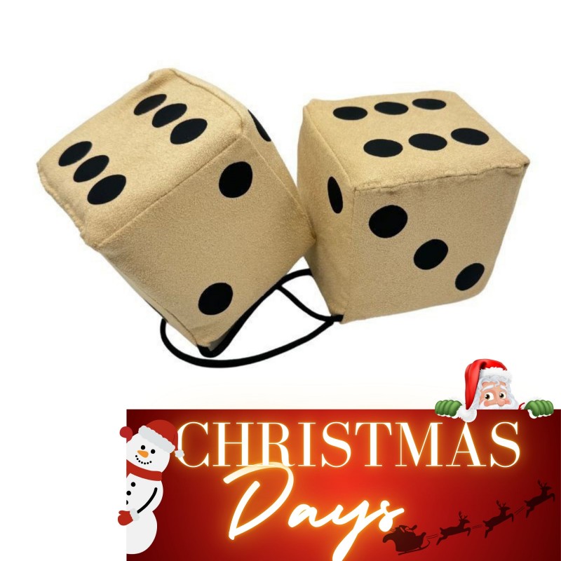 Jeu de dés en tissu alcantara beige à points noir - 10cm x 10cm : déco rétro pour sa cabine de camion