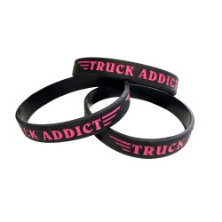 Bracelet Truck Addict en caoutchouc noir et rose