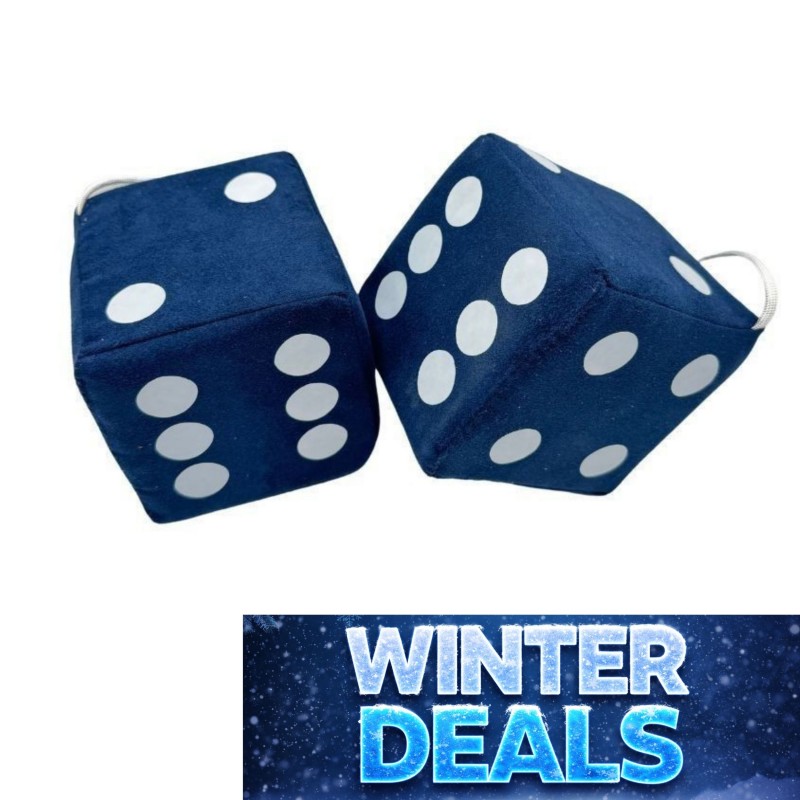 Jeu de dés en tissu alcantara bleu à points blancs - 10cm x 10cm : déco rétro pour sa cabine de camion