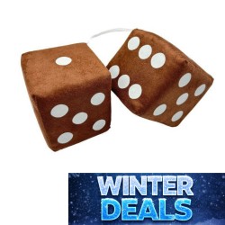 Jeu de dés en tissu alcantara marron à points blancs - 10cm x 10cm : déco rétro pour sa cabine de camion