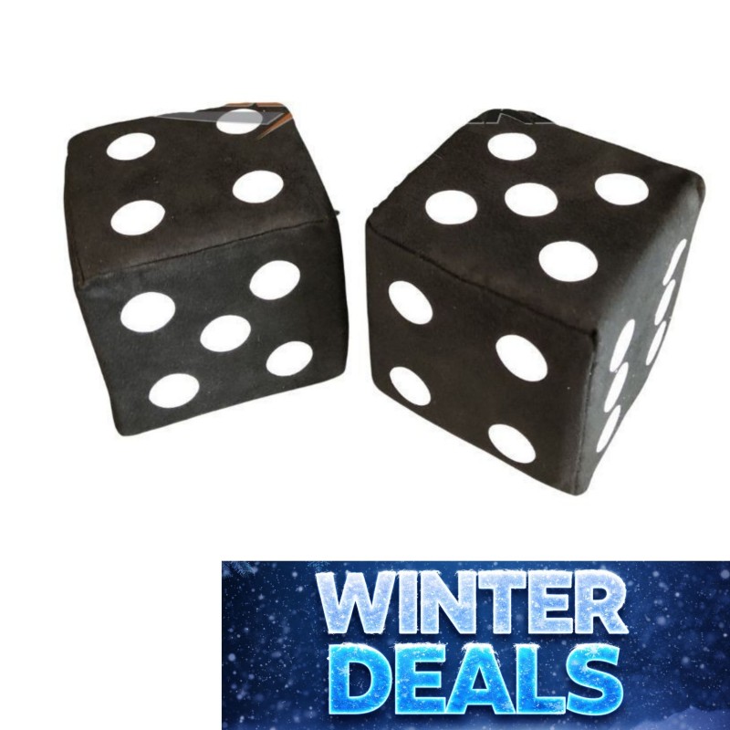 Jeu de dés en tissu alcantara noir à points blancs - 10cm x 10cm : déco rétro pour sa cabine de camion