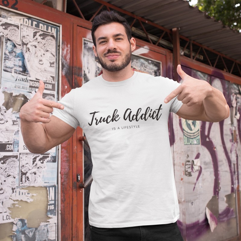 T-SHIRT HOMME BLANC - TRUCK ADDICT MODERN TRUCKER