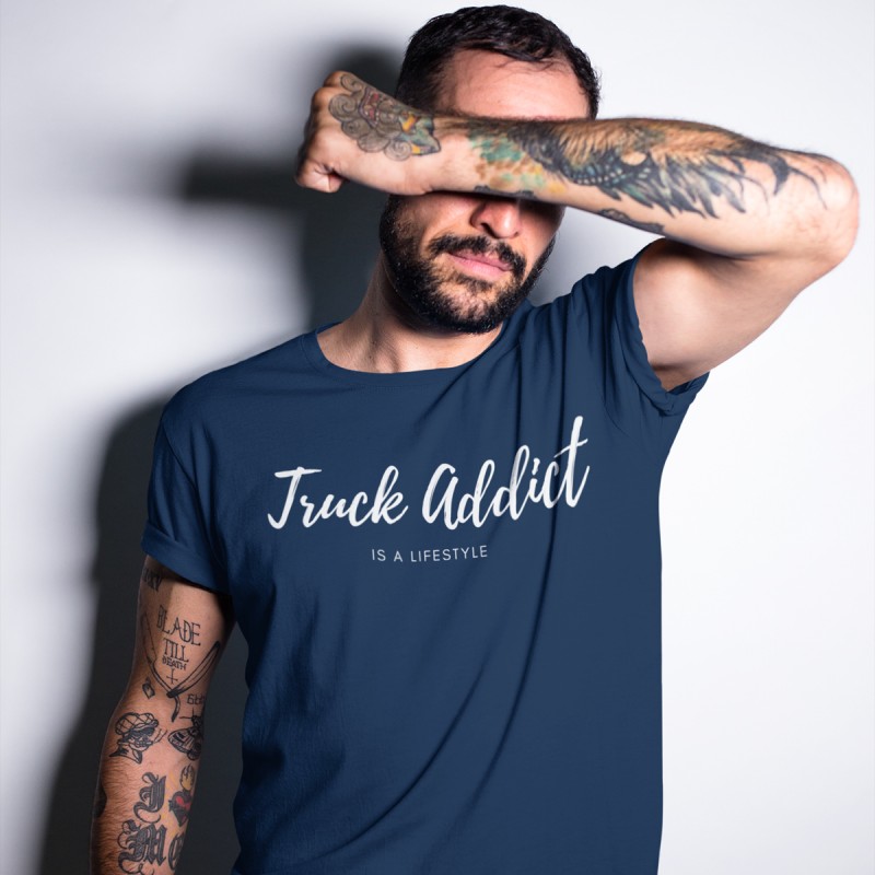 T-SHIRT HOMME BLEU - TRUCK ADDICT MODERN TRUCKER