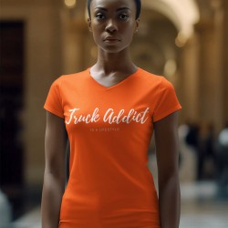 T-SHIRT FEMME ORANGE - TRUCK ADDICT MODERN TRUCKER